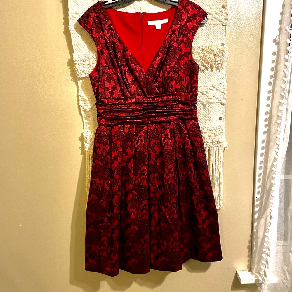 Boston Proper red with black lace dress SZ 8
